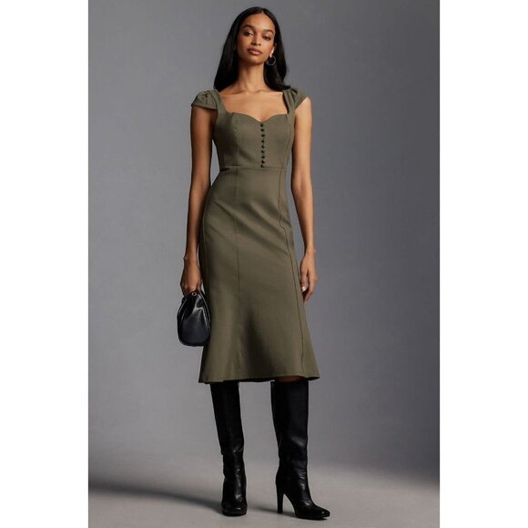 NWT Anthropologie Cecily Fit & Flare Sweetheart Dress XL Moss Green - Picture 1 of 7